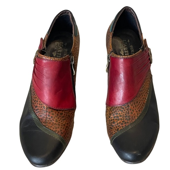 Spring Step L'Artiste Colorblock Leather Booties 41 Art to Wear Chunky Heel Y2K - Picture 12 of 12